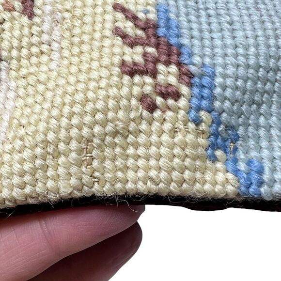 Needlepoint Winter Scene Throw Pillow 2 People Winter Coats Snowy Tree Cabin - Picture 14 of 16